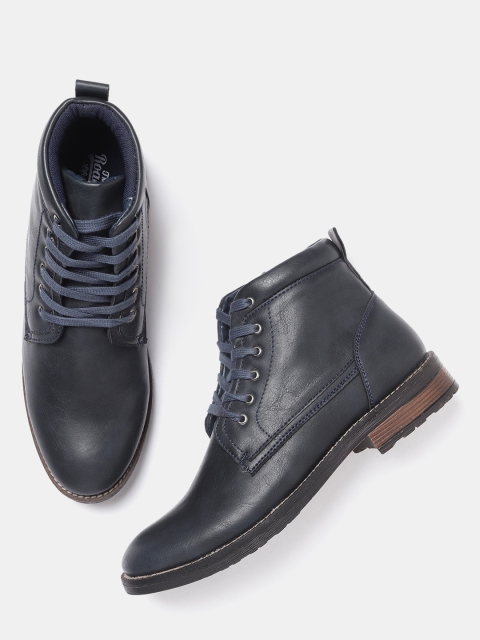 

Roadster Men Navy Blue Solid Mid-Top Flat Boots