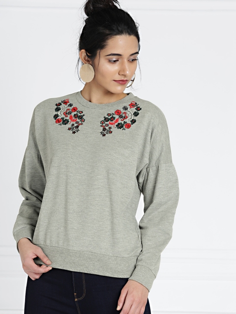 

all about you Women Grey Embroidered Sweatshirt