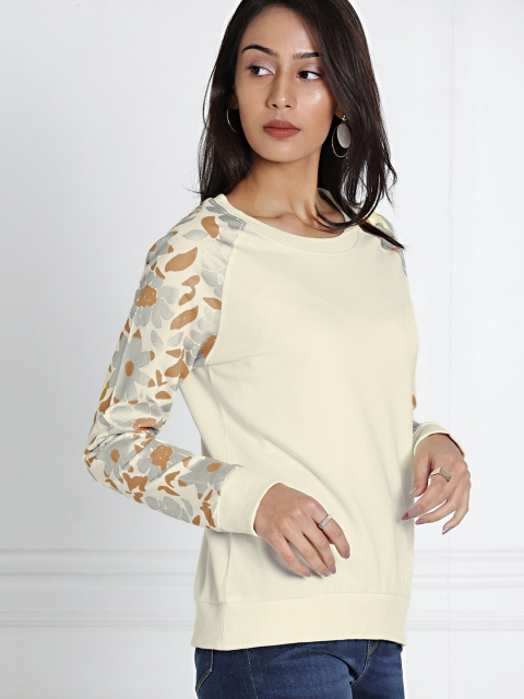 

all about you Women Cream-Coloured Solid Sweatshirt