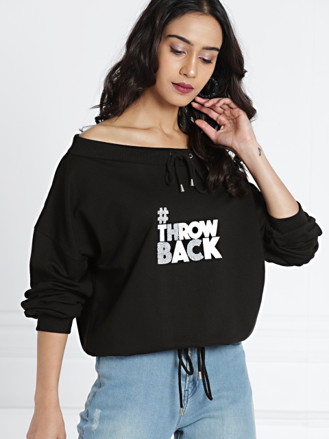 

all about you Women Black Striped Sweatshirt
