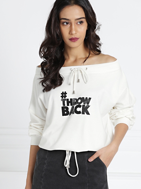 

all about you Women White Printed Off-Shoulder Sweatshirt