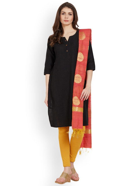 

Kvsfab Pink Zari Woven Chanderi Dupatta