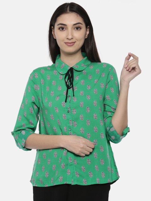 

Madame Women Green Regular Fit Printed Casual Shirt