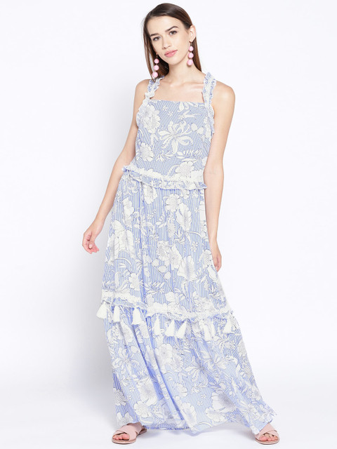

Madame Women Navy Blue & White Printed Maxi Dress
