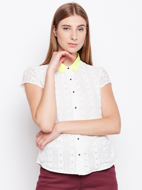 

Madame Women White Regular Fit Lace Casual Shirt