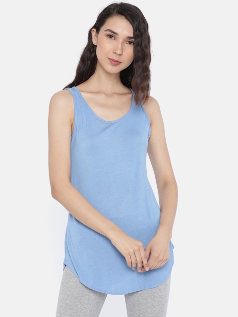 

Enamor Women Athleisure Blue Relaxed Fit Training & Running Swing Tank Top