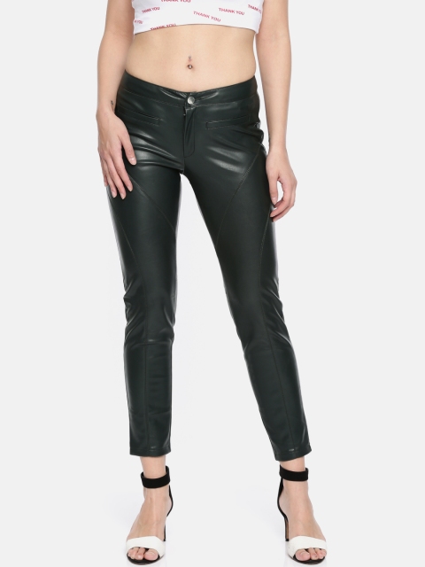 

Madame Women Olive Green Regular Fit Solid Treggings