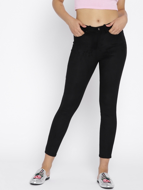 

Madame Women Black Regular Fit Solid Cropped Trousers