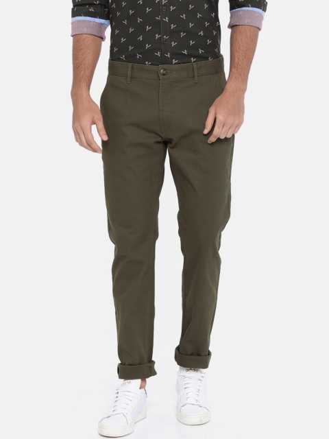 

SCULLERS Men Brown Comfort Tapered Fit Self-Design Trousers