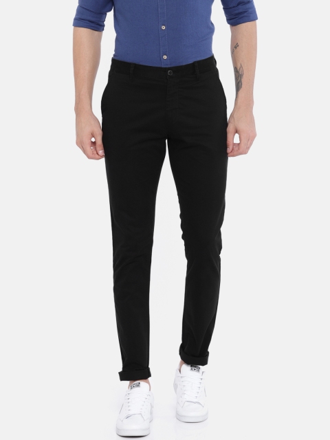 

SCULLERS Men Black Comfort Tapered Fit Solid Trousers