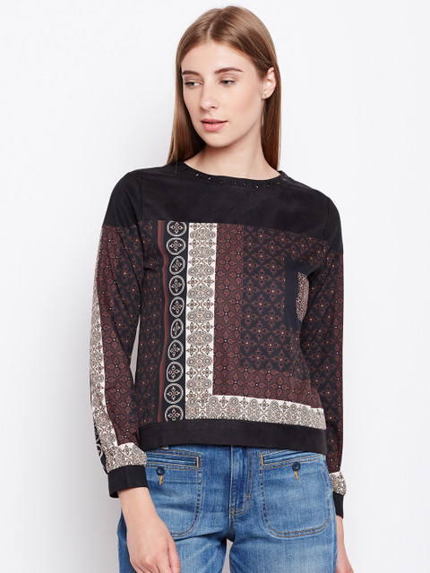 

Madame Women Coffee Brown & Black Printed Top