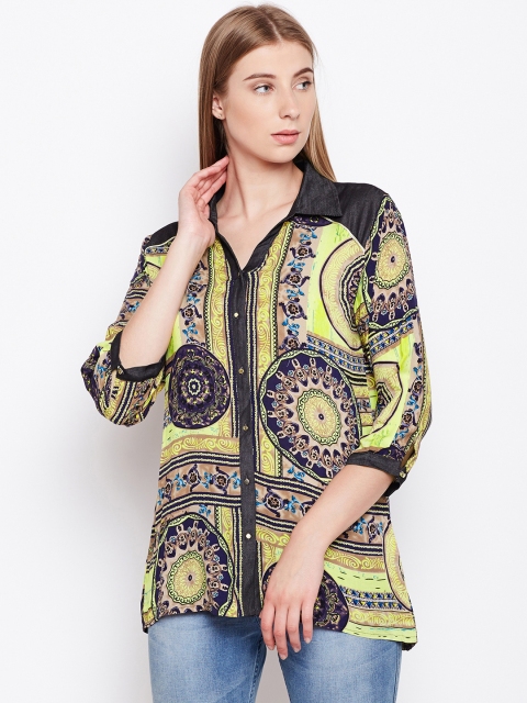 

Madame Women Mauve & Yellow Regular Fit Printed Casual Shirt