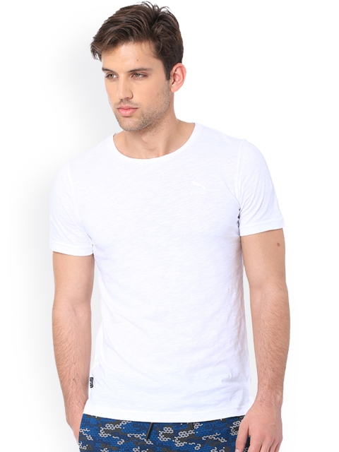 

one8 x PUMA Men White Solid Round Neck T-shirt