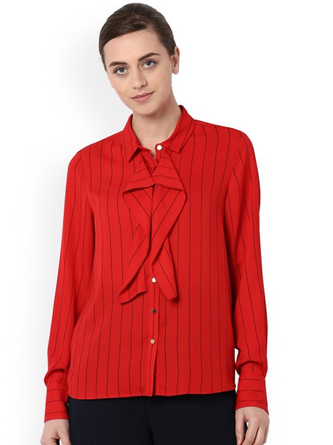 

Van Heusen Woman Women Red Regular Fit Striped Formal Shirt