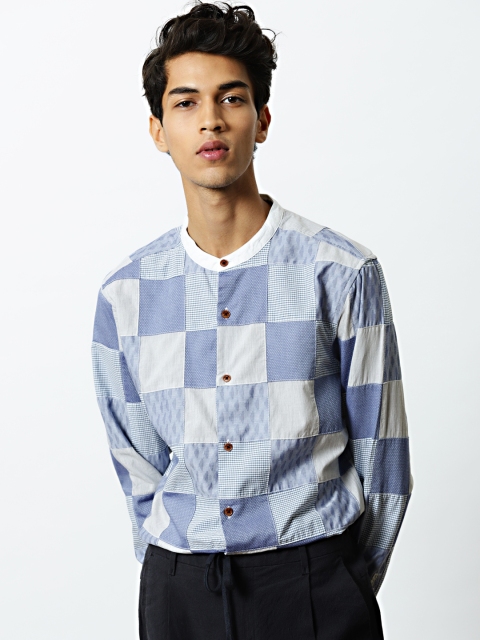 

Mr Bowerbird Men Blue & White Premium Patchwork Shirt