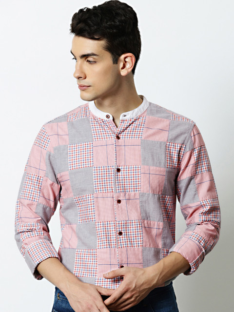 

Mr Bowerbird Men Grey & Red Tailored Fit Checked Casual Shirt