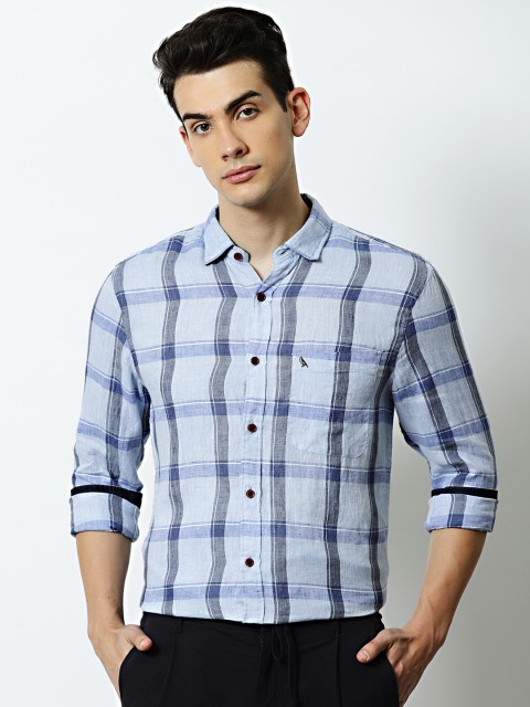 

Mr Bowerbird Men Blue Tailored Fit Checked Casual Shirt