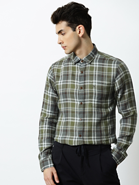 

Mr Bowerbird Men Grey Regular Fit Linen plaid shirt
