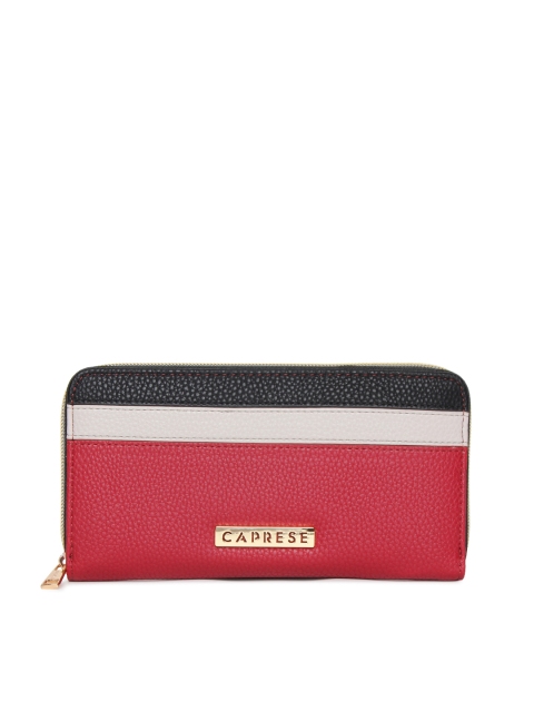 

Caprese Women Red & Grey Colourblocked Zip Around Wallet