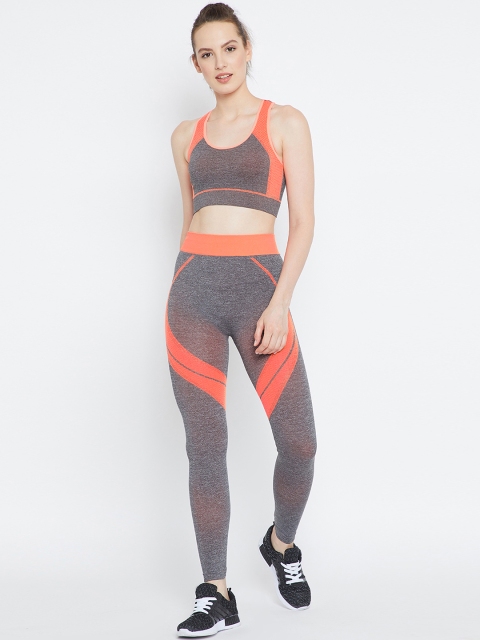 

Camey Women Orange & Grey Printed Gym Legging & Bra Set