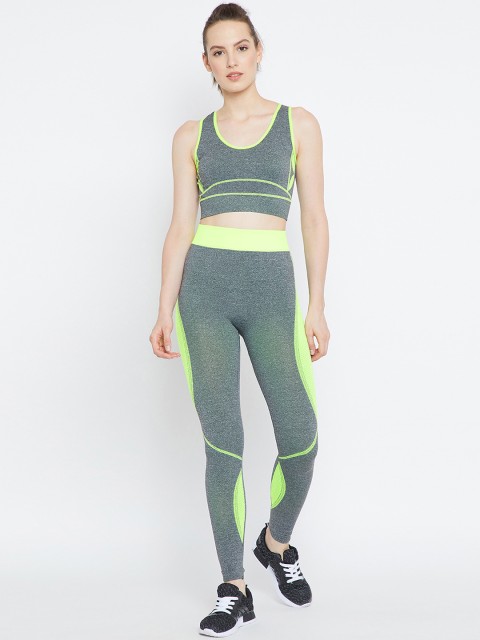 

Camey Women Green & Grey Printed Gym Legging & Bra Set