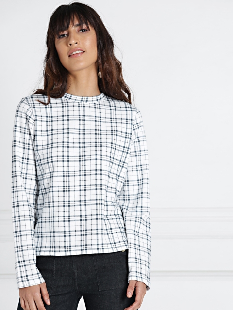 

all about you White Navy Blue Checked Top