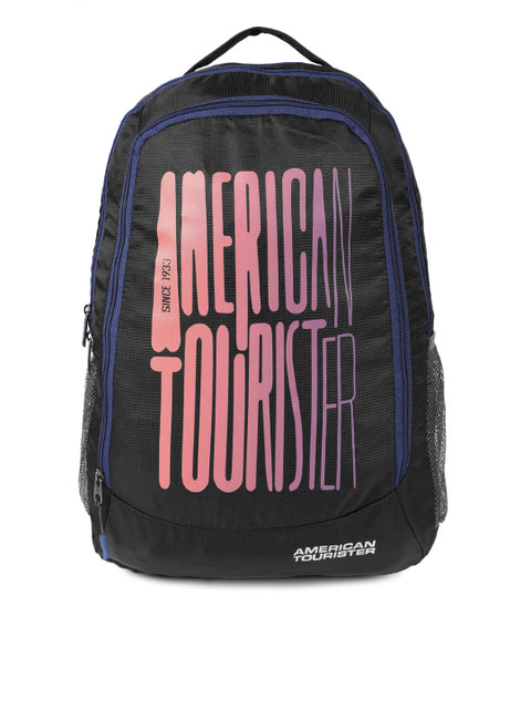 

AMERICAN TOURISTER Unisex Black Brand Logo Print Backpack