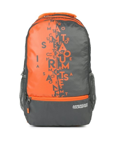

AMERICAN TOURISTER Unisex Grey & Orange Graphic Backpack