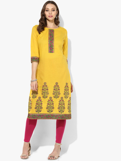 

Sangria Women Yellow Printed Straight Kurta