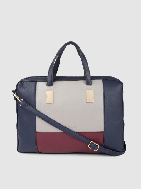 

Caprese Navy Blue & Grey Colourblocked Handheld Bag