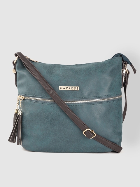 

Caprese Teal Green Solid Sling Bag with Tasselled Detail