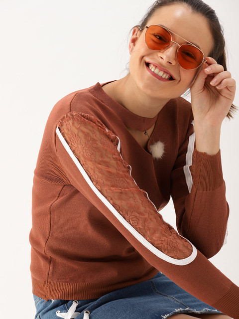 

DressBerry Women Brown Solid Pullover