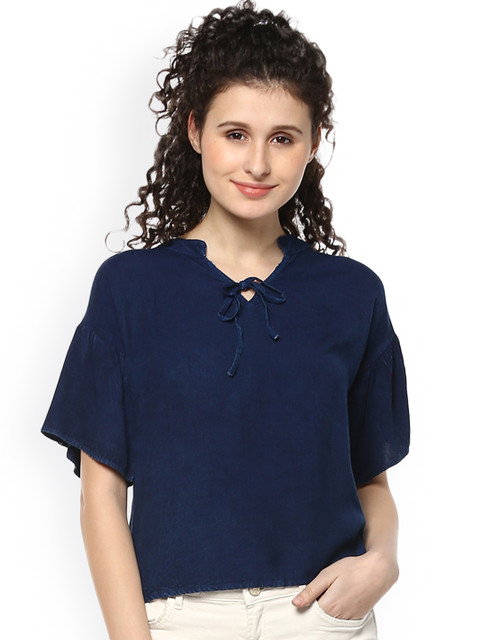 

Mayra Women Blue Solid High-Low Top