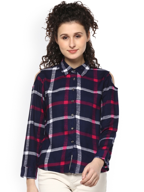 

Mayra Women Navy Blue Regular Fit Checked Casual Shirt