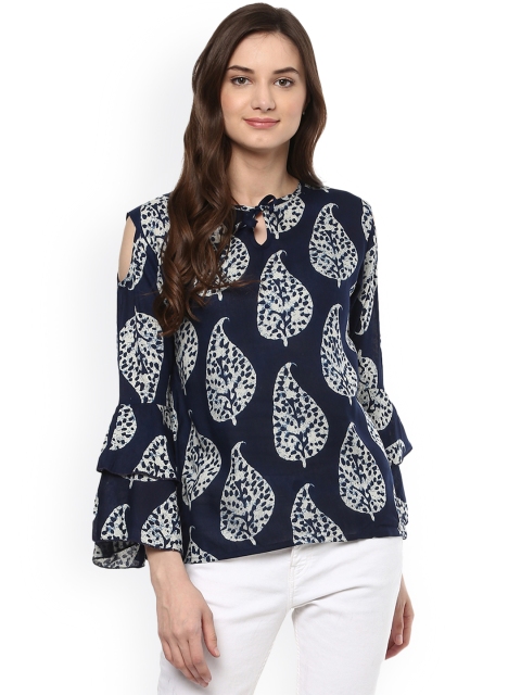 

Mayra Women Blue & White Printed Top