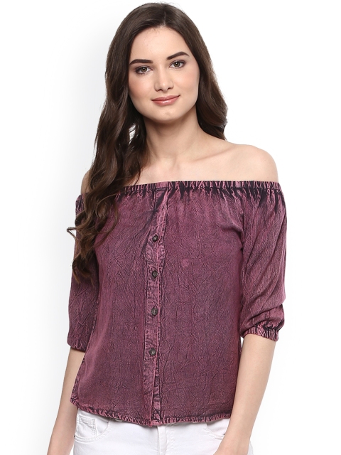 

Mayra Women Burgundy Solid Shirt Style Off Shoulder Top