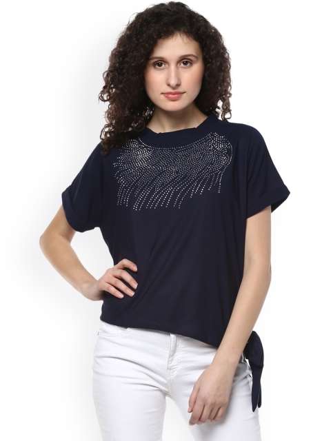 

Mayra Women Navy Blue Top with Embellishment & Tie-Up