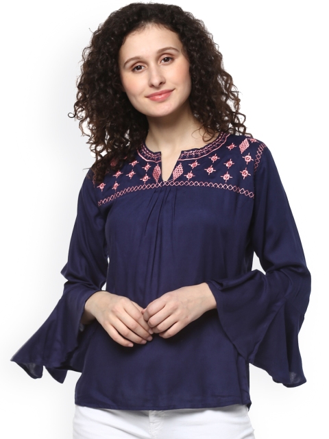 

Mayra Women Blue Embroidered Top