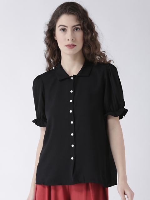 

109F Women Black Solid Shirt Style Top