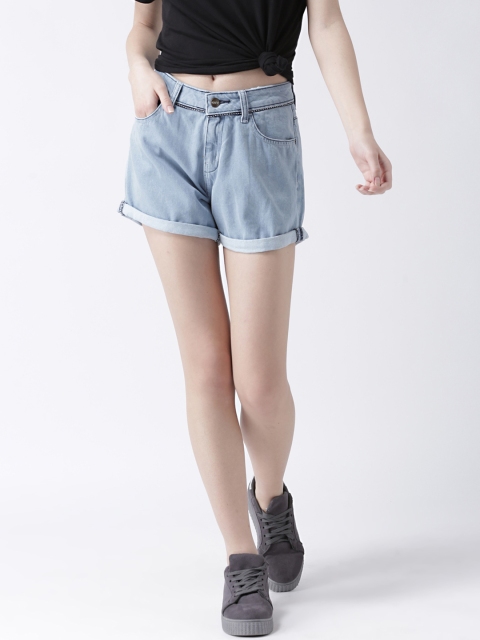 

109F Women Blue Solid Regular Fit Denim Shorts