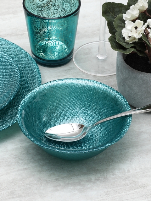 

Pure Home and Living Turquoise Blue Set of 2 Textured Glass Bowls Set