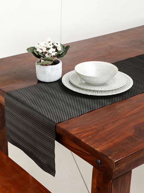 

Pure Home & Living Set of 2 Charcoal and Black Basket Weave Table Runners