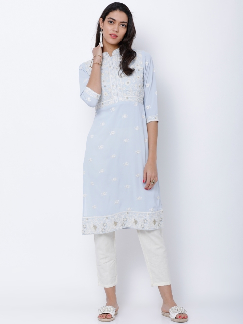 

Vishudh Women Blue Embellished Straight Kurta
