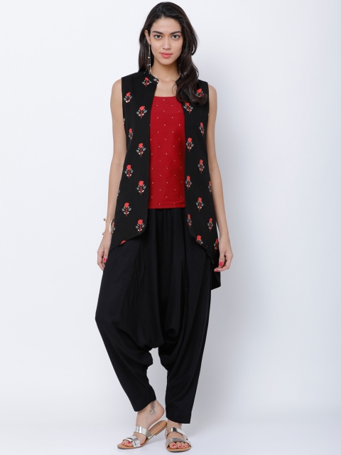 

Vishudh Women Black & Red Printed Shrug with Jodhpuri Trousers