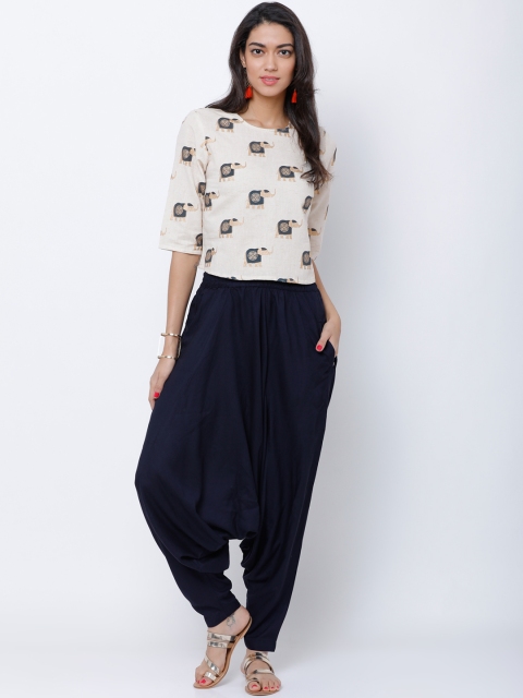 

Vishudh Women Beige & Navy Blue Printed Top with Trousers