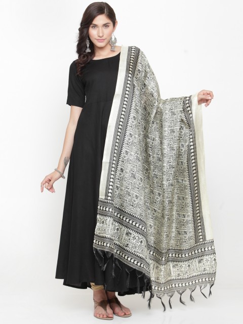 

Varanga Black Bhagalpuri Dupatta, Off white