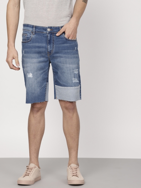 

ether Men Blue Washed Regular Fit Denim Shorts