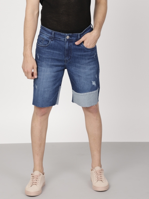 

ether Men Blue Washed Regular Fit Denim Shorts