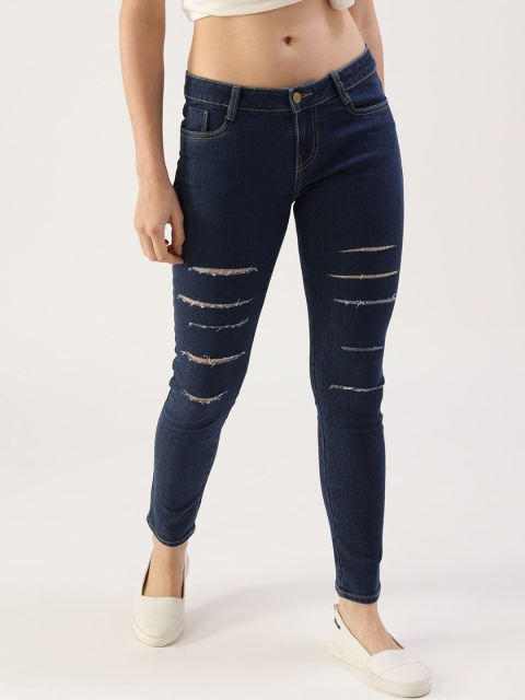 

DressBerry Women Navy Blue Skinny Fit Mid-Rise Mildly Distressed Stretchable Jeans