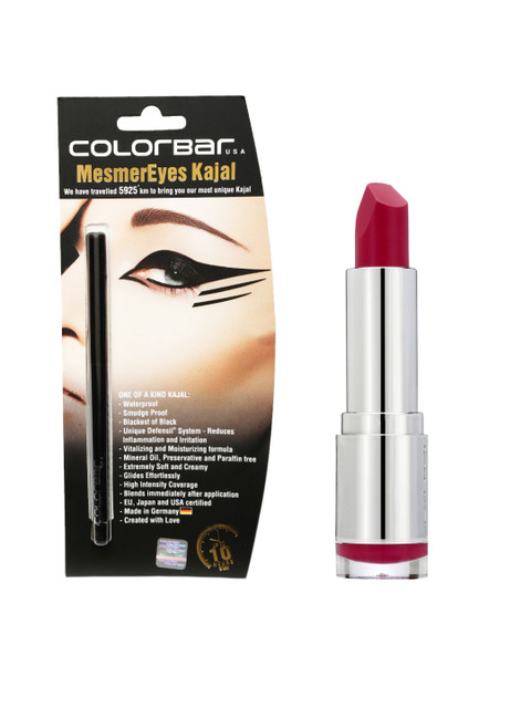 

Colorbar Set of Black MesmerEyes Kajal and Nauty Gurl Velvet Matte Lipstick 106, Pink